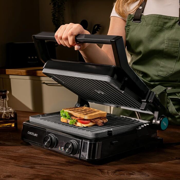 Електричний контактний гриль Cecotec Rock'nGrill 2200 Dual, розкладний на 180°, 29x23 см, 2200 Вт