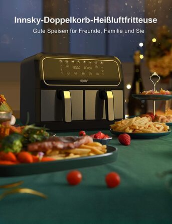 Інскій аерофритюрниця подвійна 8 л, 8 програм, 2 кошики, без олії, Dual Cook, Shake, XL