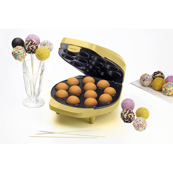 У ретро-дизайні, включаючи Cake-Pop-Butler, виделка та 12 паличок, 700 Вт, Cake-pop Maker Yellow