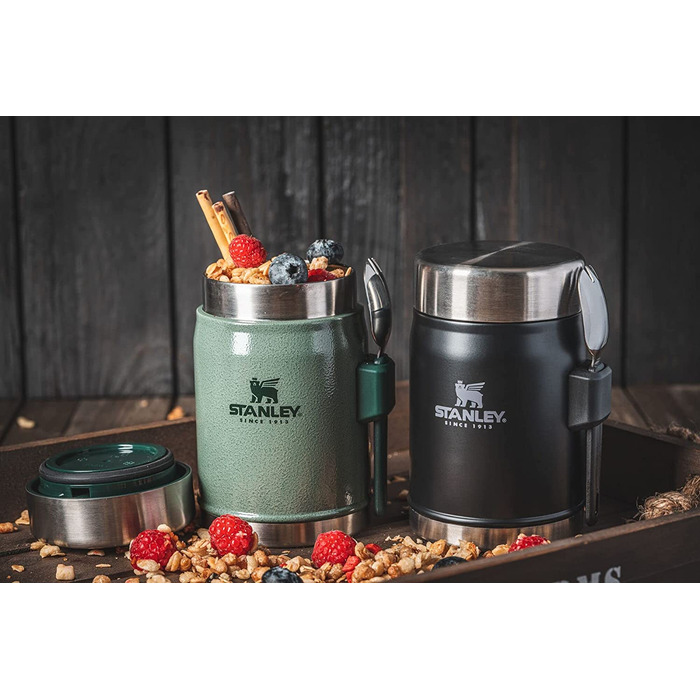 Термос для їжі Stanley Classic Legendary 400 мл з ложкою-виделкою, нержавіюча сталь, 7 годин збереження температури, BPA-free, підходить для посудомийної машини, зелений Hammertone
