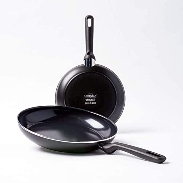 Сковорідки GreenPan Memphis 24 см і 28 см, керамічне антипригарне покриття, без PFAS, для індукції, підходять для духовки та посудомийки, чорні, набір для смаження, подарунок на День матері