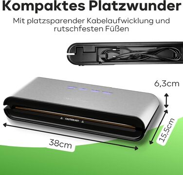 ProfiCook PC-VK 1080 Вакуумний пакувальник з 18 пакетами для Sous Vide та вакуумного приготування, нержавіюча сталь