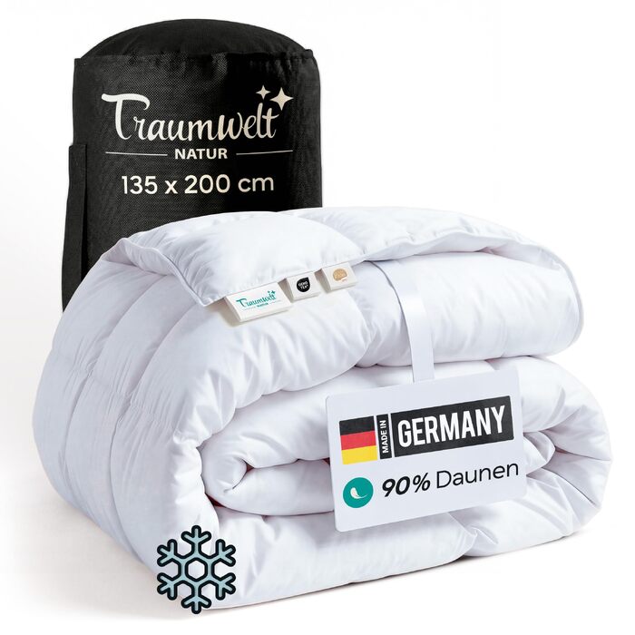 Зимова ковдра з пуху 135x200 см (90% пух), Made in Germany — преміум якість