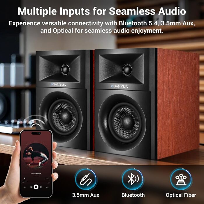 Акустичні колонки Sanyun SW203 4.0 - 60W, 4-Way, DSP, 3D звук, USB/Bluetooth 5.4, AUX, для студії (Чорний)