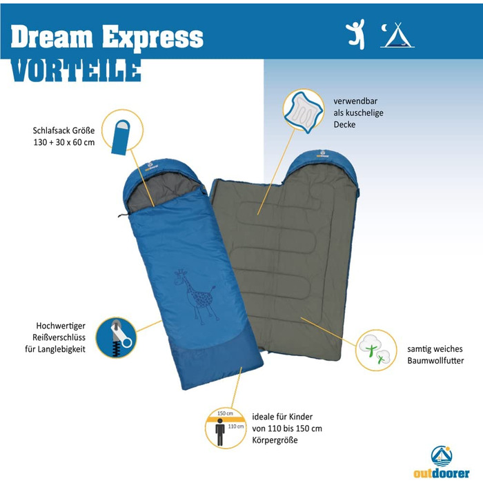 Дитячий спальний мішок outdoorer Dream Express, ковдра, бавовняна підкладка
