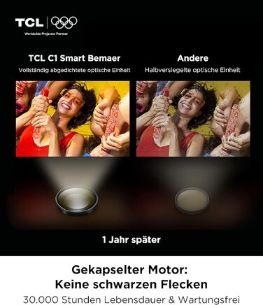 TCL C1 Smart Mini Beamer 4K: Проектор з Google TV, Netflix, Wi-Fi, Bluetooth, Автофокус, Keystone, Dolby Audio 8W