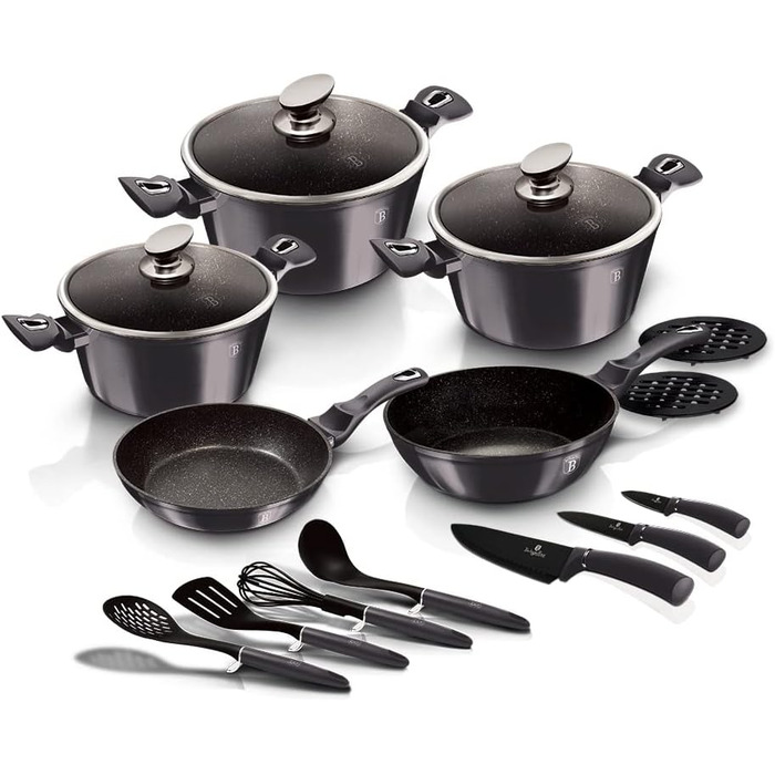 Набір кухонного посуду Berlinger Haus 17 предметів, серія Metallic Line Carbon Pro Edition, металевий