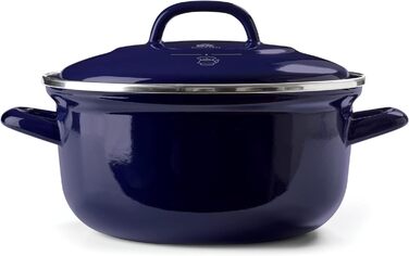 BK Indigo Кругла емальована каструля з кришкою, 20 см, 2,5 л, кобальтово-синя, антипригарне покриття без PFAS, для індукції, посудомийної машини та духовки