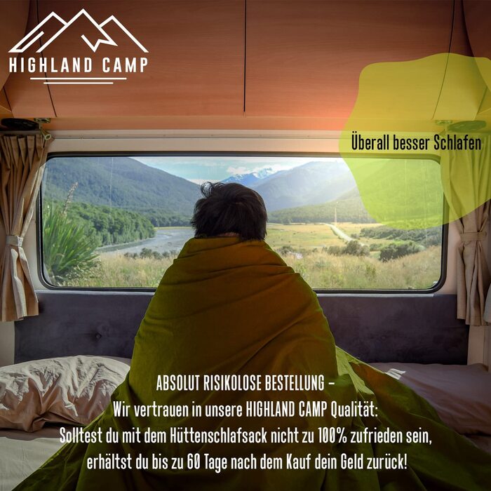 Ультралегкий бавовняний спальник HIGHLAND CAMP 570г, для хостелів, гірських притулків, молодіжних гуртожитків, зелений
