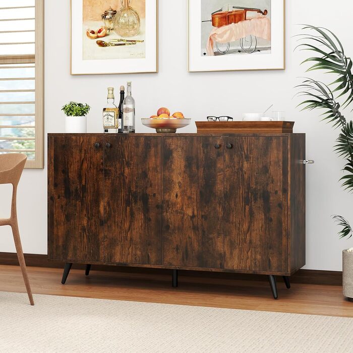 COSTWAY Комод-тумба з 4 дверцятами та регульованими полицями, 127,5 x 38 x 80 см, білий/коричневий