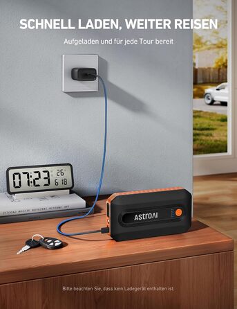 Powerbank AstroAI B8 для автомобіля: пускова станція, 7.0L бензин/5.5L дизель, LED, QC 3.0 USB, 12V
