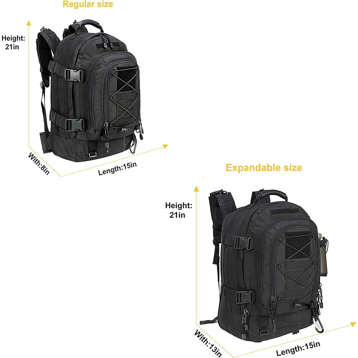 Тактичний армійський рюкзак Prof Army 40-64 л чорний MOLLE для туризму, полювання, кемпінгу