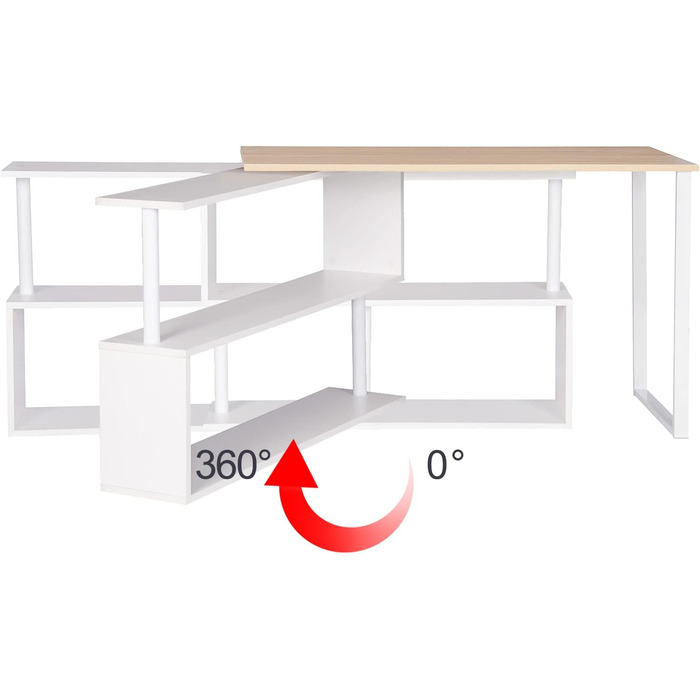 Кутовий комп'ютерний стіл WOLTU TS65hei, 120x100x74 см, світлий дуб, МДФ, з полицями для офісу, письмовий стіл для ноутбука та ПК