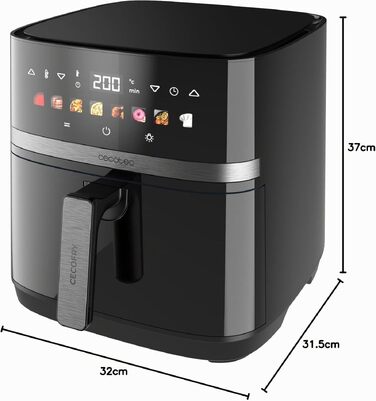 Аерофритюрниця Cecotec Cecofry & Grill Duoheat 4000 без олії, 8л, 1900Вт, з рухомою перегородкою та грилем, чорна