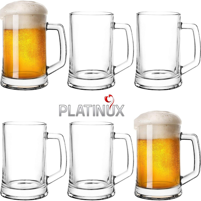 Набір келихів для пива PLATINUX з ручкою 0,5 л, 2 шт, скляні пивні кухлі