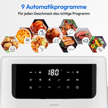 Аерофритюрниця MEDION P10 XL Duo 6,8 л, 2150 Вт, XXL Airfryer з двома нагрівальними елементами, 9 програмами та сенсорним керуванням, біла