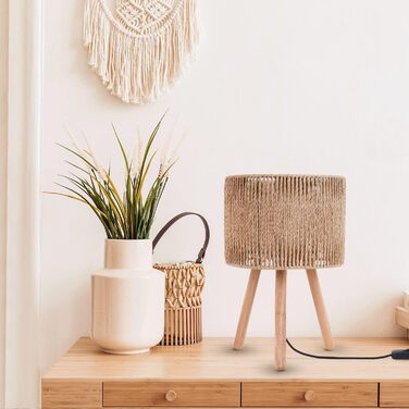 Настільна лампа Paco Home Boho з абажуром, натуральний колір, декор з ротангу, для спальні та робочого столу, E27
