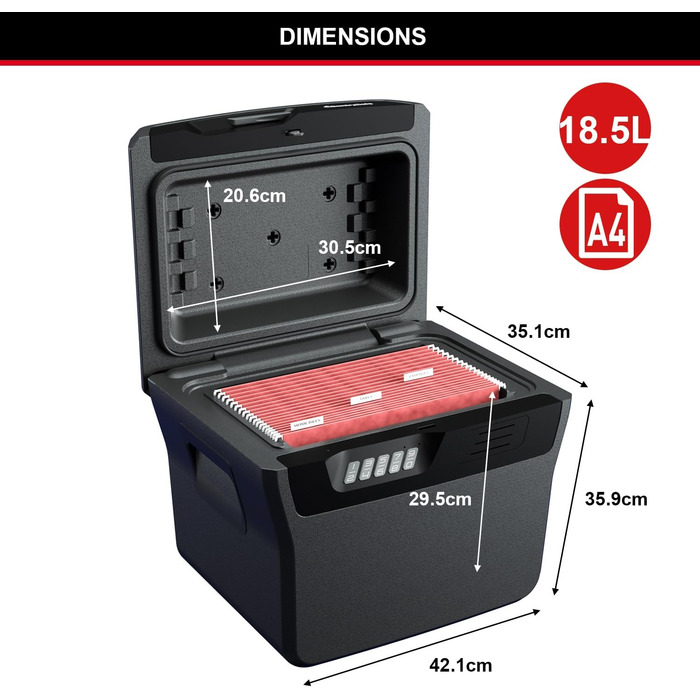 Вогнетривка та водонепроникна касета Master Lock FHW40300 для документів та грошей, електронний замок, 18,5 л, для документів A4, електроніки
