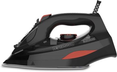 Парова праска BLACK+DECKER BXIR3000E, 3000 Вт, керамічна підошва, 200 г/хв пар, 45 г/хв постійний пар, подвійний захист від накипу, функція розпилення, вертикальне дезінфікування, резервуар 420 мл, червона
