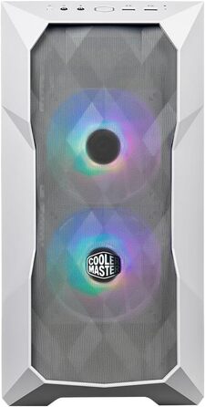Корпус Cooler Master TD300 Mesh White Mini-Tower для Micro-ATX/Mini-ITX, білий, із сітчастою передньою панеллю для покращеного повітряного потоку, 2 ARGB-вентилятори 120 мм, бічна панель із загартованого скла, знімна верхня кришка, ARGB/PWM-хаб