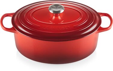 Чавунна овальна жаровня Le Creuset Signature з кришкою, 31 см, 6,3 л, для всіх плит і індукції, червона