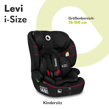 Автокрісло Lionelo Levi i-Size 76–150см, група 1/2/3, R129, чорне
