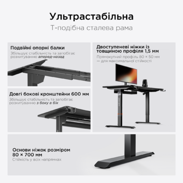 Стіл з електрорегулюванням висоти Anda Seat Xtreme 1800x800 Black