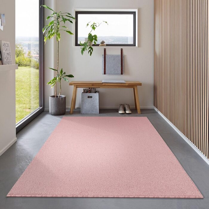 Сучасний коротковорсовий килим Carpetsale24 для вітальні 240x340 см, рожевий — щільний, дуже м'який, праний, легкий у догляді, ідеальний для спальні, їдальні та кухні