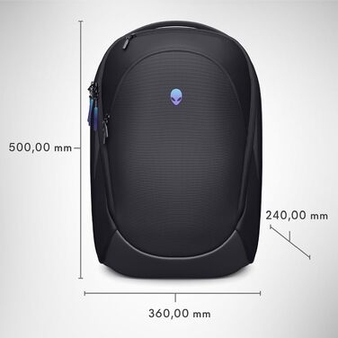 Ігровий рюкзак Alienware 18 AW7825P, об'єм 28 л, дихаюча 3D-сітка, чорний