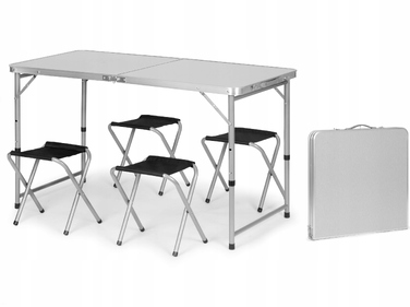 Туристичний стіл Bauerkraft 120x60x70 см, сірий, алюміній, стільниця МДФ