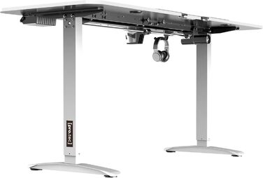 Електричний письмовий стіл pro.tec Oxnard 160x75 см з регулюванням висоти, пам'яттю, до 80 кг, тримачем для напоїв і гачком для навушників, алюмінієва рама, білий
