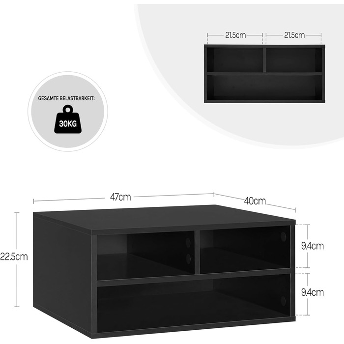 Стійка для принтера WOLTU з 3 ящиками, 47x22,5x40 см, чорна, ASK15sz
