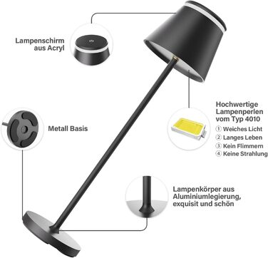 LED-лампа настільна бездротова Neoglint з підзарядкою, пульт дистанційного керування та таймером (2 шт., чорний)