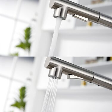 Змішувач для кухні KINSE з висувним душем, нержавіюча сталь, 2 режими струменя, поворотний на 360°
