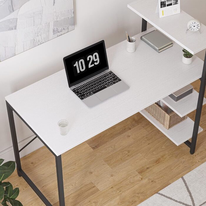 Письмовий стіл CubiCubi з полицею 100x50 см, 3-рівнева полиця, комп'ютерний стіл для геймінгу, металевий каркас, чорний