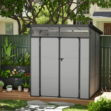 Садовий сарай Outsunny Garden Shed пластиковий 3,24 м³ 190x191x215 см Садовий сарай з моноскатним дахом, двері, що замикаються, Стійкий до погодних умов садовий сарай, Відкритий садовий сарай Шафа для заднього двору, Зовнішній, Світло-сірий