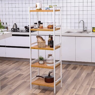 SONGMICS Regal Bambus - Поличкова стійка з бамбука, 5 ярусів, 31.5 x 45 x 142 см, для ванної, кухні, вітальні, спальні, балкону