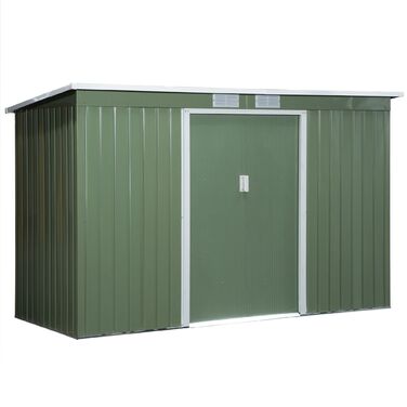 Outsunny Garden Shed, Садовий сарай, Садовий сарай з розсувними дверима, Вентиляційне вікно, Моноскатний дах, Відкритий, Сталевий, Світло-зелений, 280 x 130 x 172 см