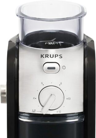 Кавомолка електрична Krups GVX212 з регулюванням помелу та вибором кількості чашок, нержавіюча сталь, чорна