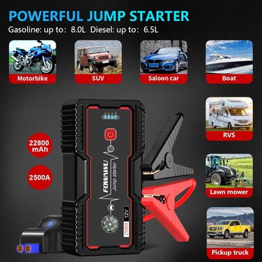 Бустерумулятор FOWAWU 2500A 22800mAh для автомобіля (бензин до 8L, дизель до 6.5L), пусковий пристрій для авто