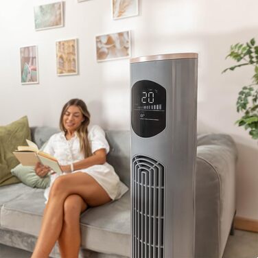 Вентилятор вежа Cecotec EnergySilence 9090 Skyline Ionic 119 см, 45 Вт, з іонізатором, LED сенсорним екраном, пультом ДУ, 3 режими, таймер 12 год, коливання 70°, сірий