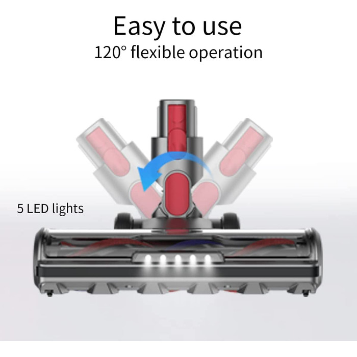 Щітка KENVOR для пилососа Dyson V7/V8/V10/V11/V15, підлогова, з прямим приводом і 5 LED-лампами, для коротковорсових килимів і твердих підлог, сіра