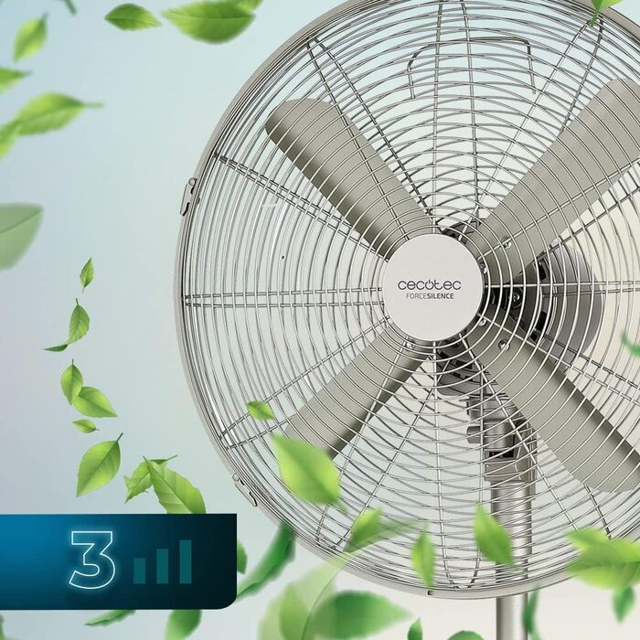 Вентилятор підлоговий Cecotec EnergySilence 620 Retrostyle 50 Вт, хромований, діаметр 40 см, 3 швидкості, з коливанням, регульована висота, безпечна сталева база