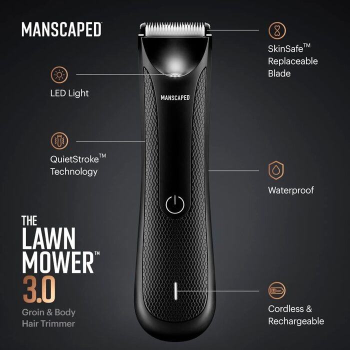 MANSCAPED™ Електричний тример для інтимної зони Lawn Mower™ 3.0 з керамічним лезом, водонепроникний, для сухого і вологого гоління, з підставкою для зарядки, для чоловіків