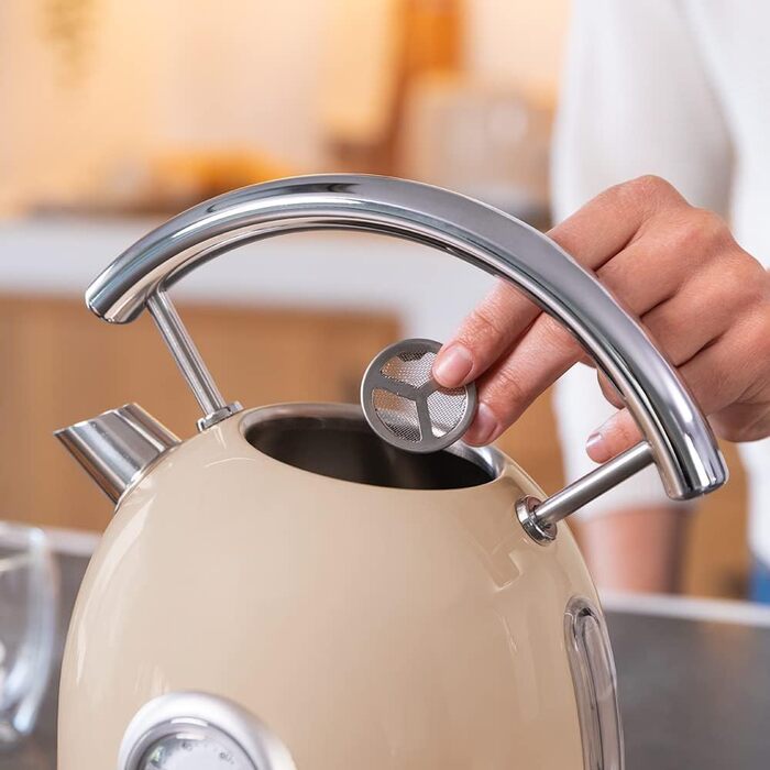 Електрочайник Cecotec ThermoSense 420 Light Beige, 1,8 л, 2200 Вт, з індикатором температури, 360° база, нержавіюча сталь, вінтажний стиль, бежевий