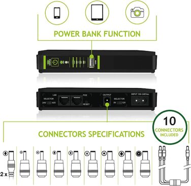 UPS Tecnoware ERA PLUS DC: Захист роутера, відеоспостереження, Powerbank 8800mAh, POE 24V/48V, захист від перепадів напруги та відключень електроенергії до 240 хв