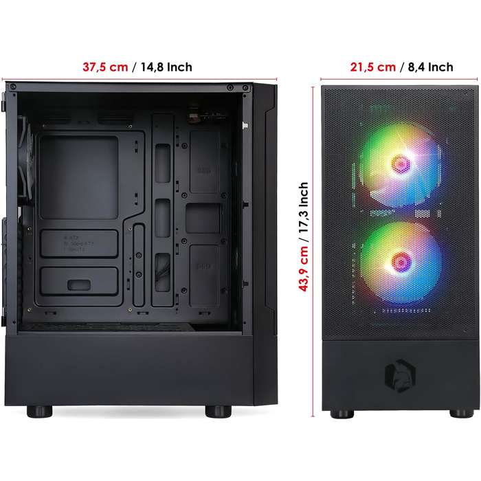 Корпус для ігрового ПК EMPIRE GAMING Sapphire ARGB, середній Tower ATX/Micro-ATX/ITX, бокова панель із загартованого скла, 3 вентилятори 120 мм ARGB, MB Sync, чорний