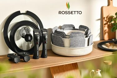 Набір каструль та сковорідок ROSSETTO, 23 предмети, знімна ручка, керамічне антипригарне покриття, штабельований, набір посуду з супових каструль, сковорідок, сотейників, без PFOA та PFOS, пісочний колір