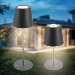 B.K.Licht Бездротова LED настільна лампа IP44 з диммером, сенсорним керуванням, акумулятором, змінною світлодіодною лампою, для спальні, читання, кемпінгу, для вулиці, антрацит, 36х10,5 см