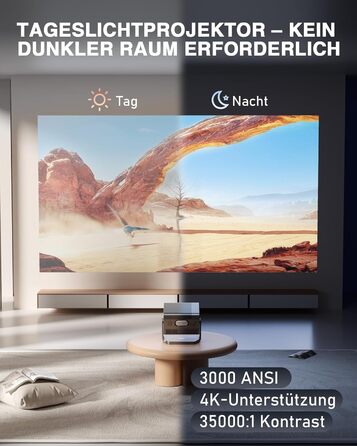 Смарт-проектор VISSPL 4K Full HD 1080P, 1000 ANSI люмен, WiFi 6, Bluetooth, автофокус та корекція трапецієподібних викривлень, для домашнього кінотеатру та використання на відкритому повітрі (Чорний)